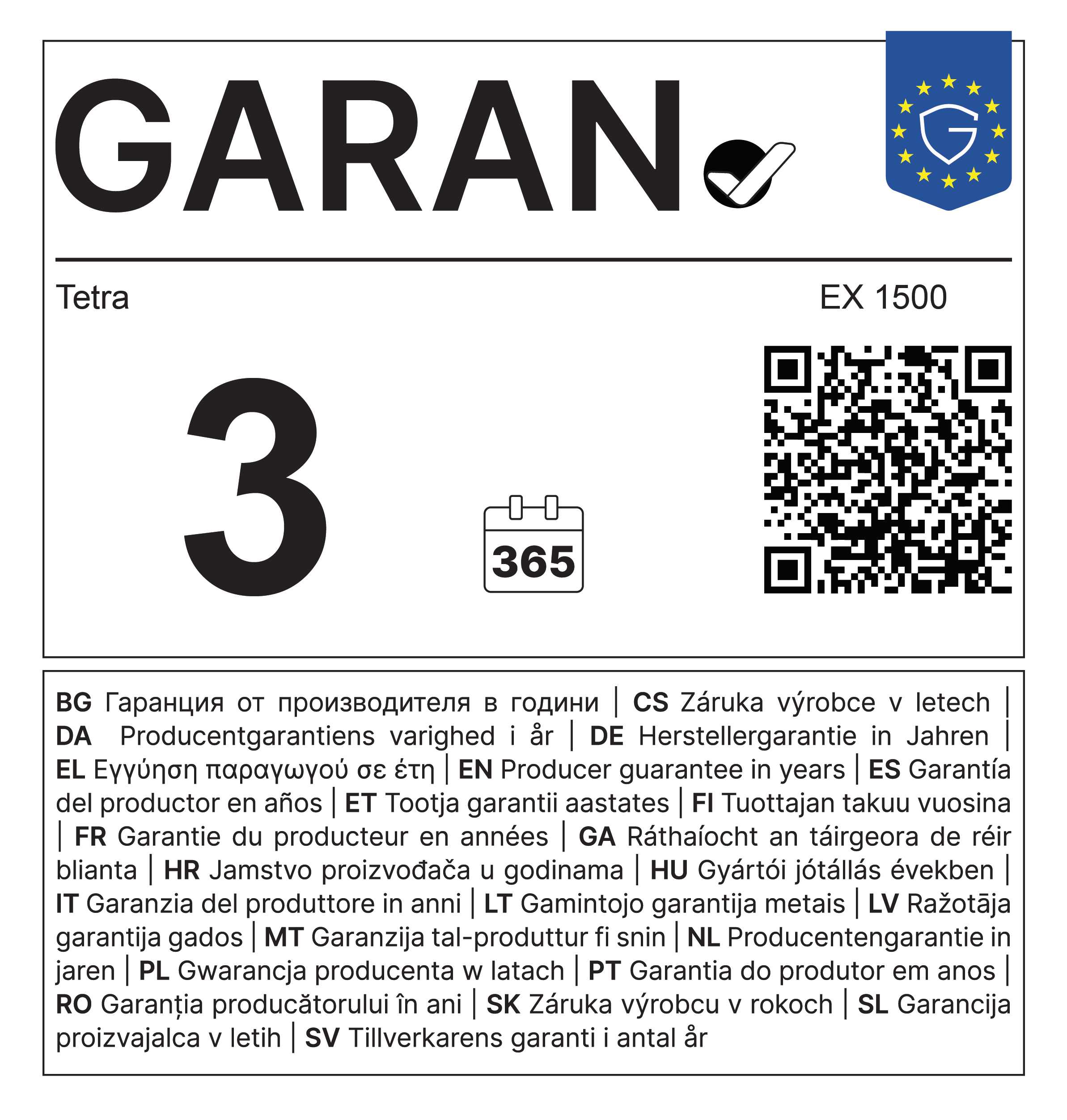 GARAN label: 3-year producer guarantee