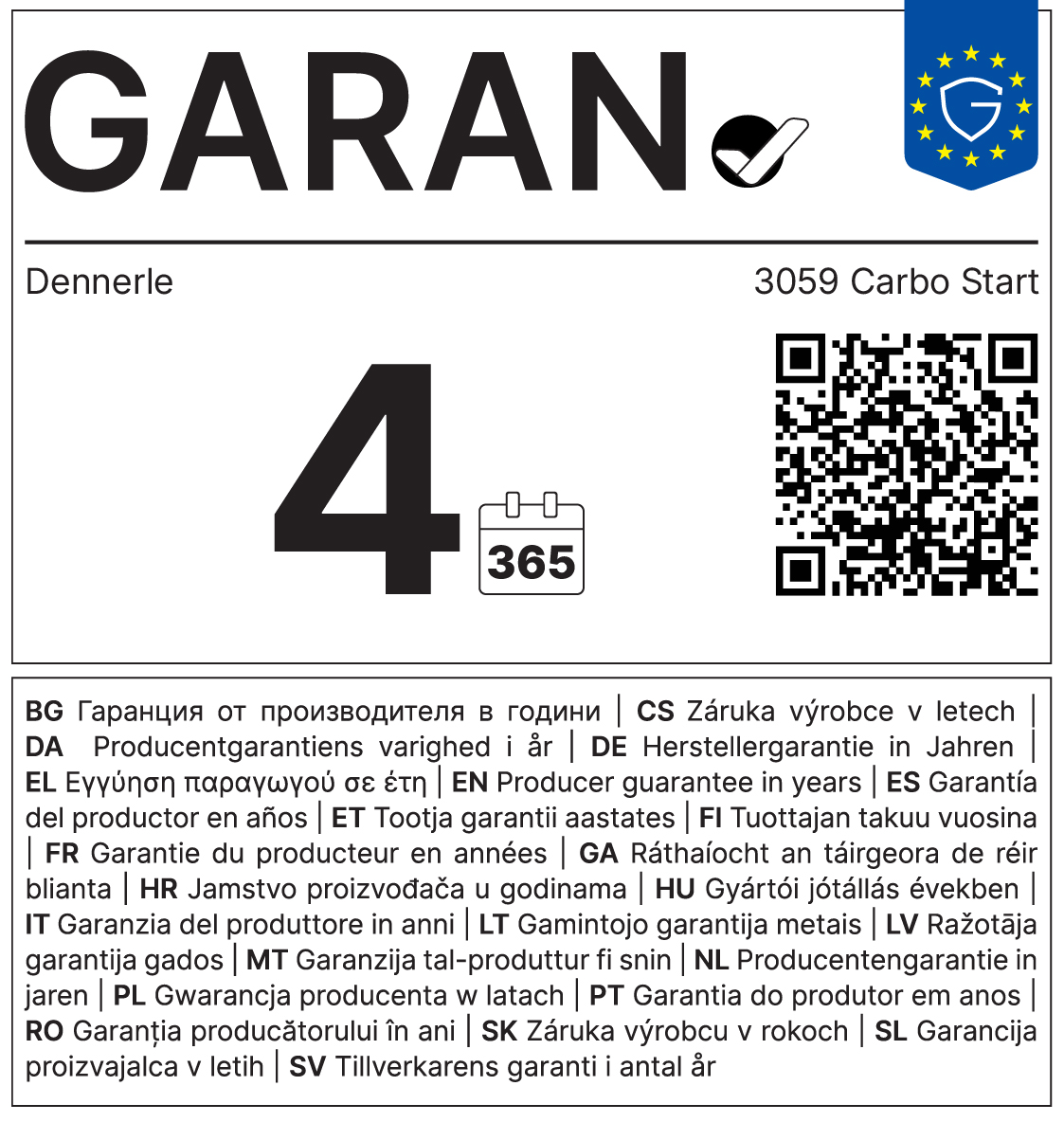 GARAN label: 3-year producer guarantee